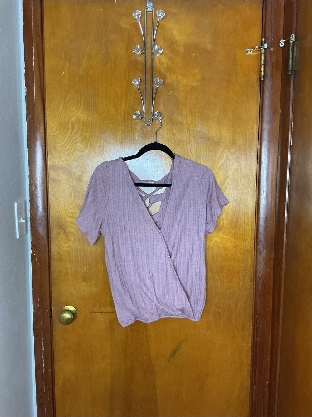 Daytrip Mauve Short Sleeve Wrap Top with Strappy Back
